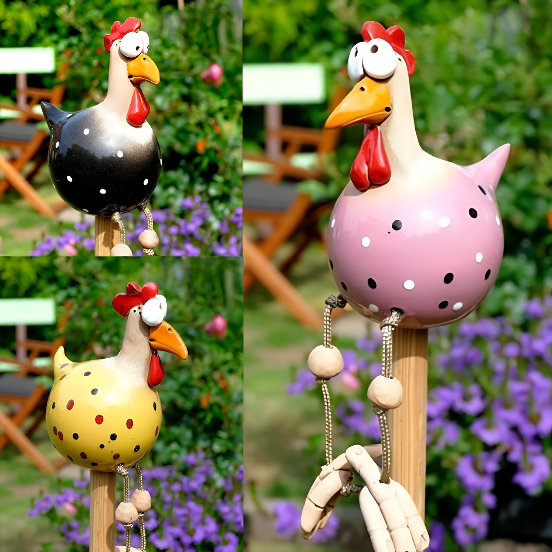 Whimsical Feathered Friend | Vibrant Chicken Garden Sculpture