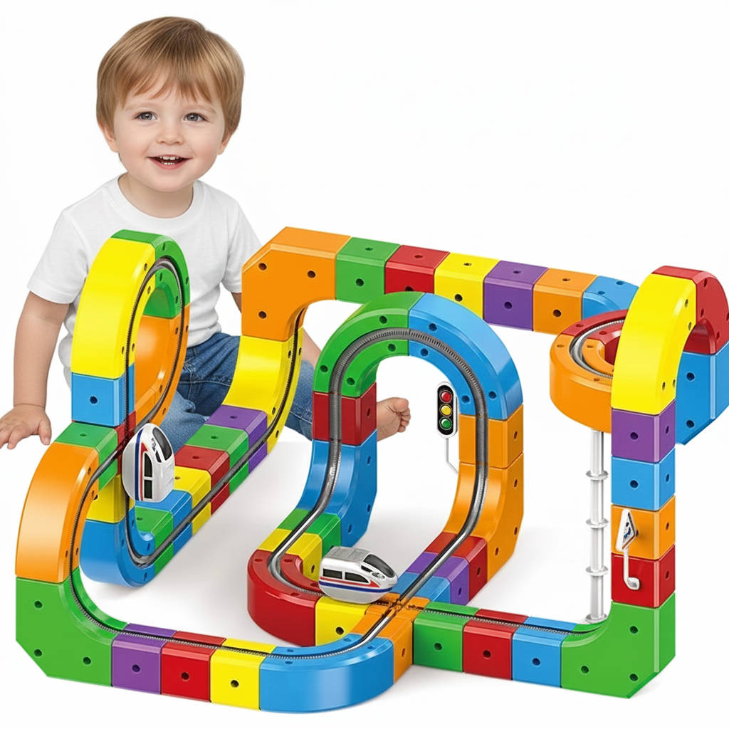 Magneto Express Train Adventure Set – Rechargeable Electric Train with 3D Building Blocks