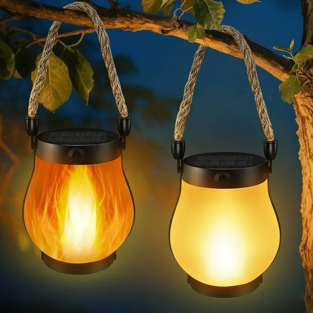 Solar-Powered Flickering Lanterns for Outdoor Ambiance