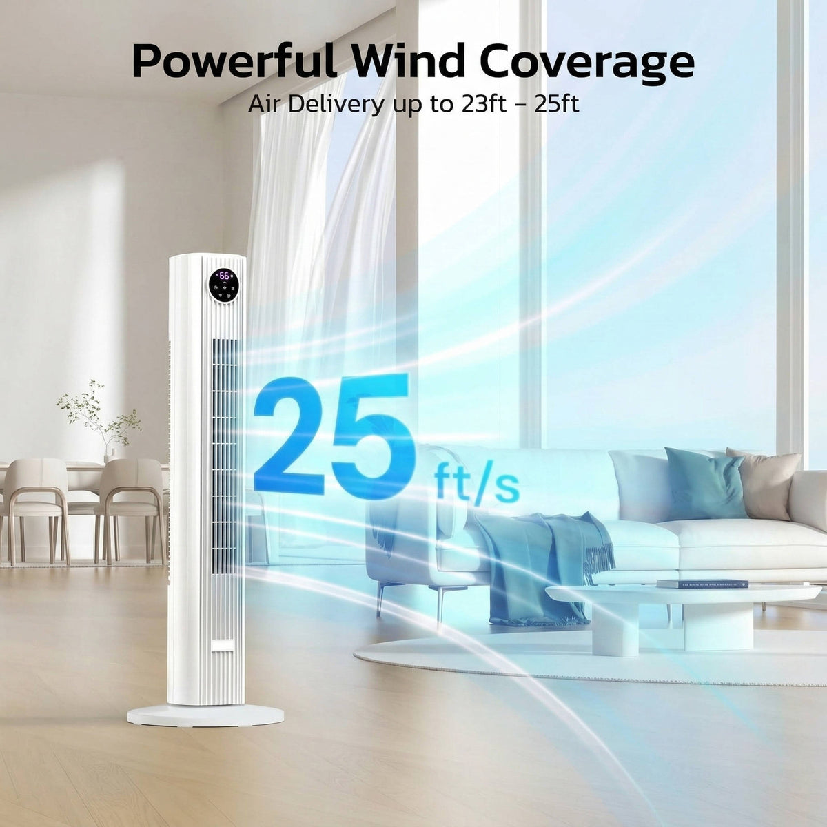 BreezeSmart 35-Inch Oscillating Tower Fan – Silent, Efficient Airflow with Remote Control, 4 Modes, 12-Hour Timer & 90° Oscillation