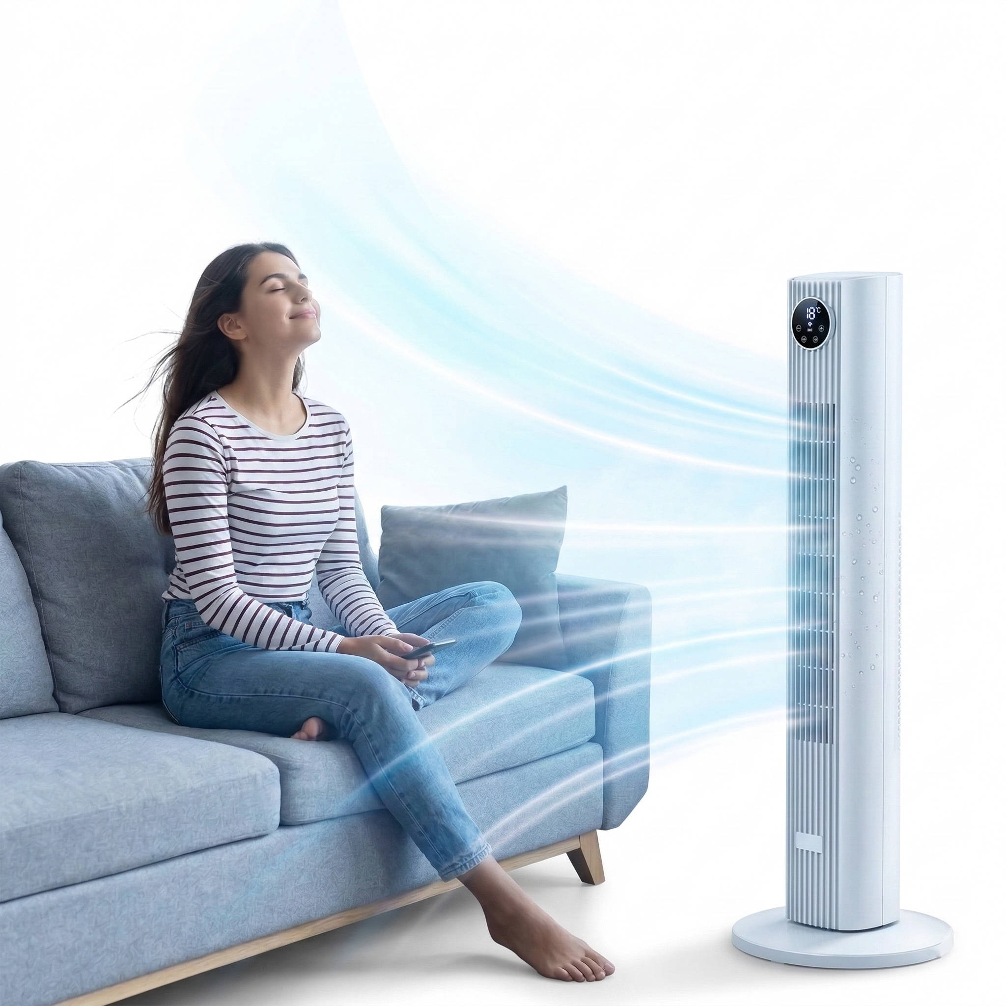BreezeSmart 35-Inch Oscillating Tower Fan – Silent, Efficient Airflow with Remote Control, 4 Modes, 12-Hour Timer & 90° Oscillation
