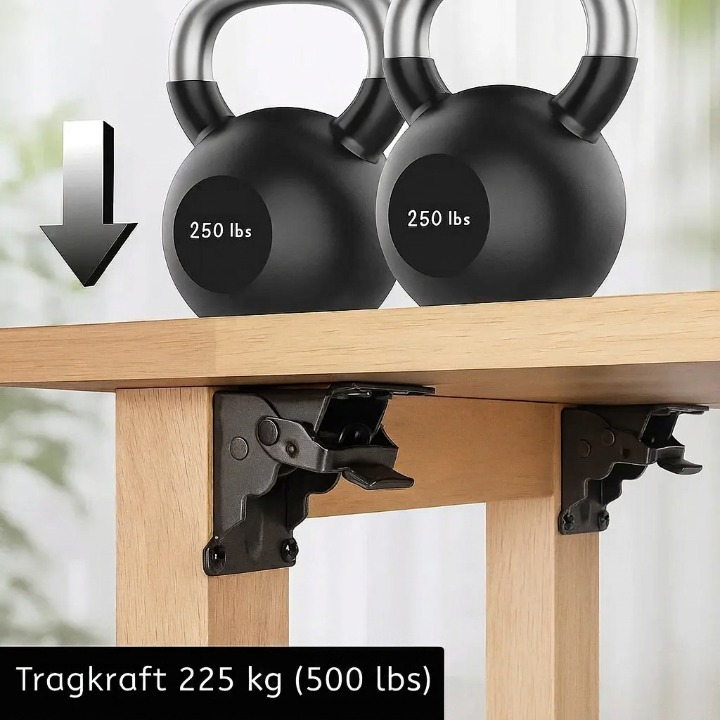Space-Saving Auto-Lock Folding Brackets - 225kg Capacity, 2-Pack