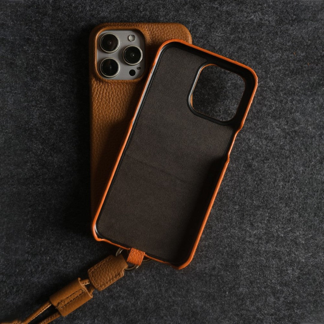 Elegant Leather Phone Holder with Adjustable Crossbody Strap