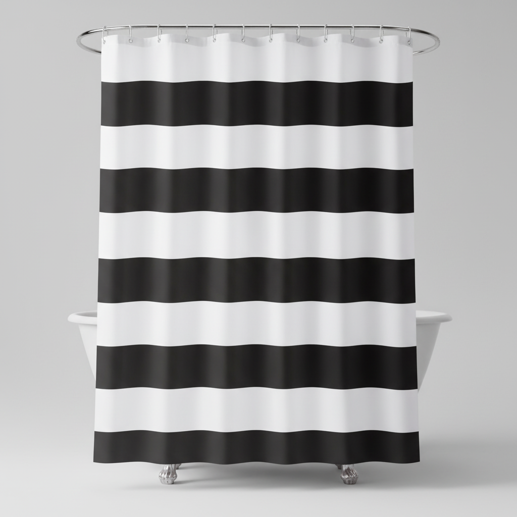 Wavy Patterned Fabric Shower Curtain - Striped Design