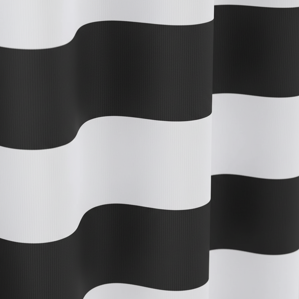 Wavy Patterned Fabric Shower Curtain - Striped Design