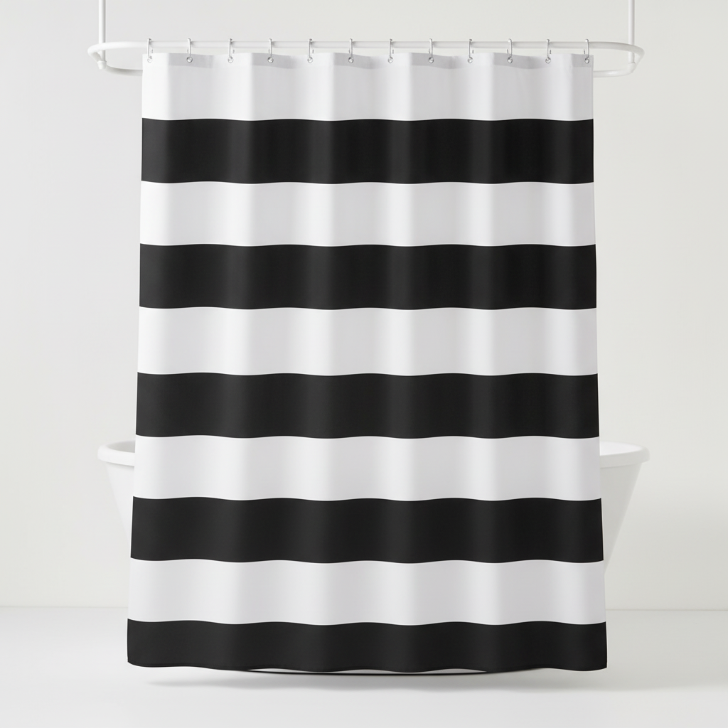 Wavy Patterned Fabric Shower Curtain - Striped Design