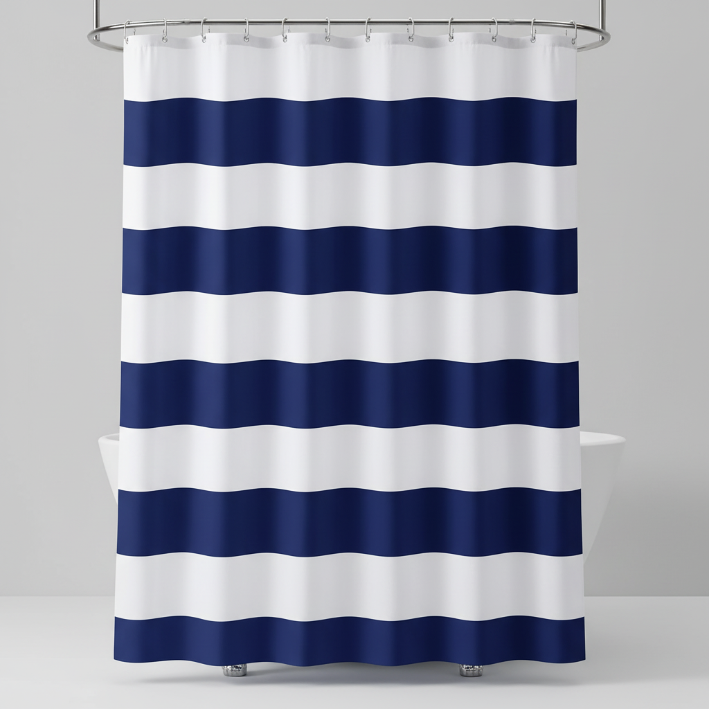 Wavy Patterned Fabric Shower Curtain - Striped Design