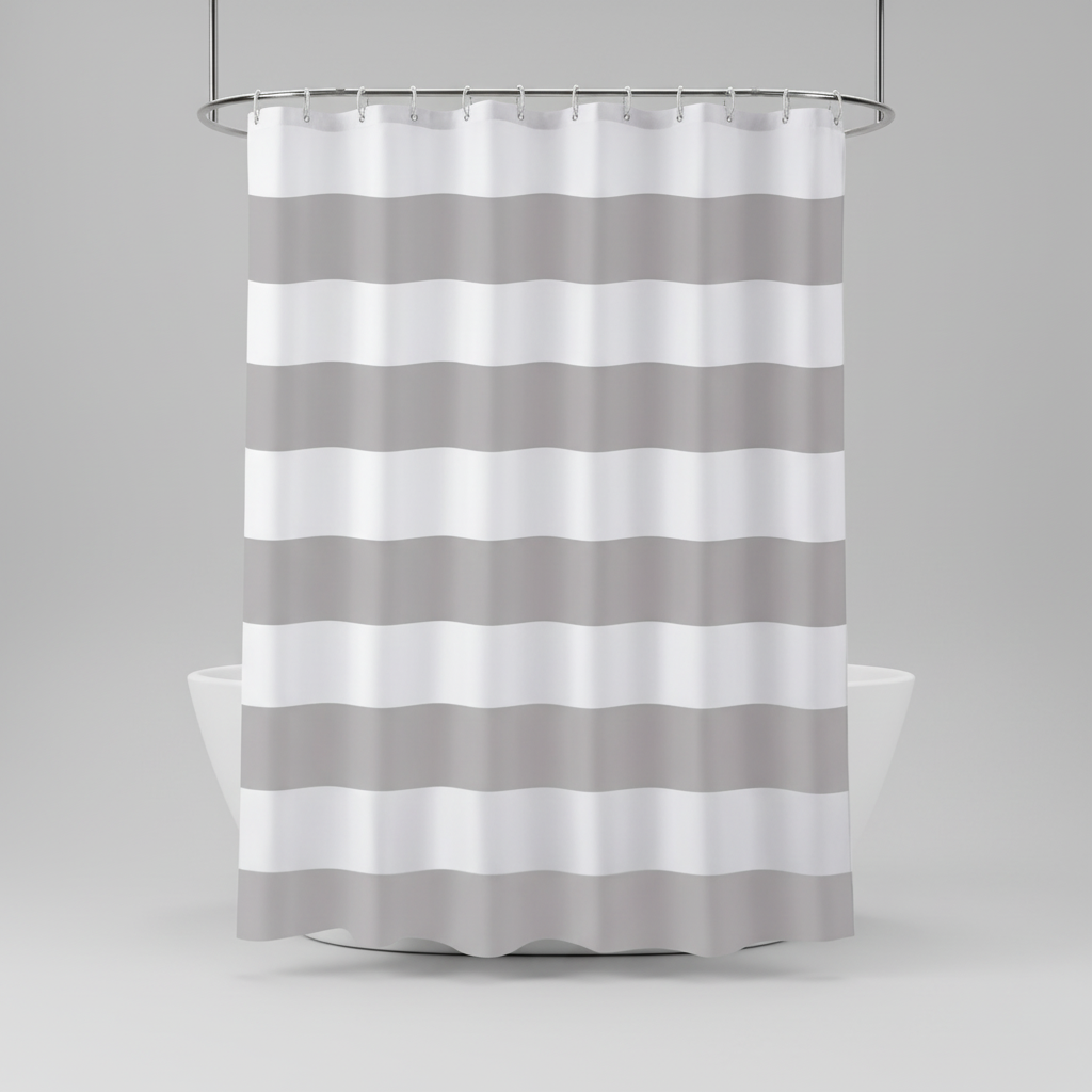 Wavy Patterned Fabric Shower Curtain - Striped Design