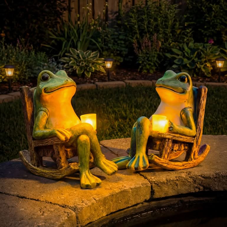 Luminous Frog Garden Statue with Solar-Powered Illumination