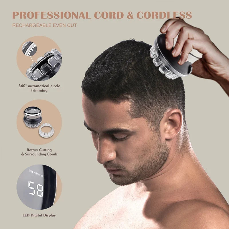 OrbitTrim 360° Rotary Hair Clipper – Cordless Grooming Tool with Stainless Steel Blades, 51–90 Min Runtime