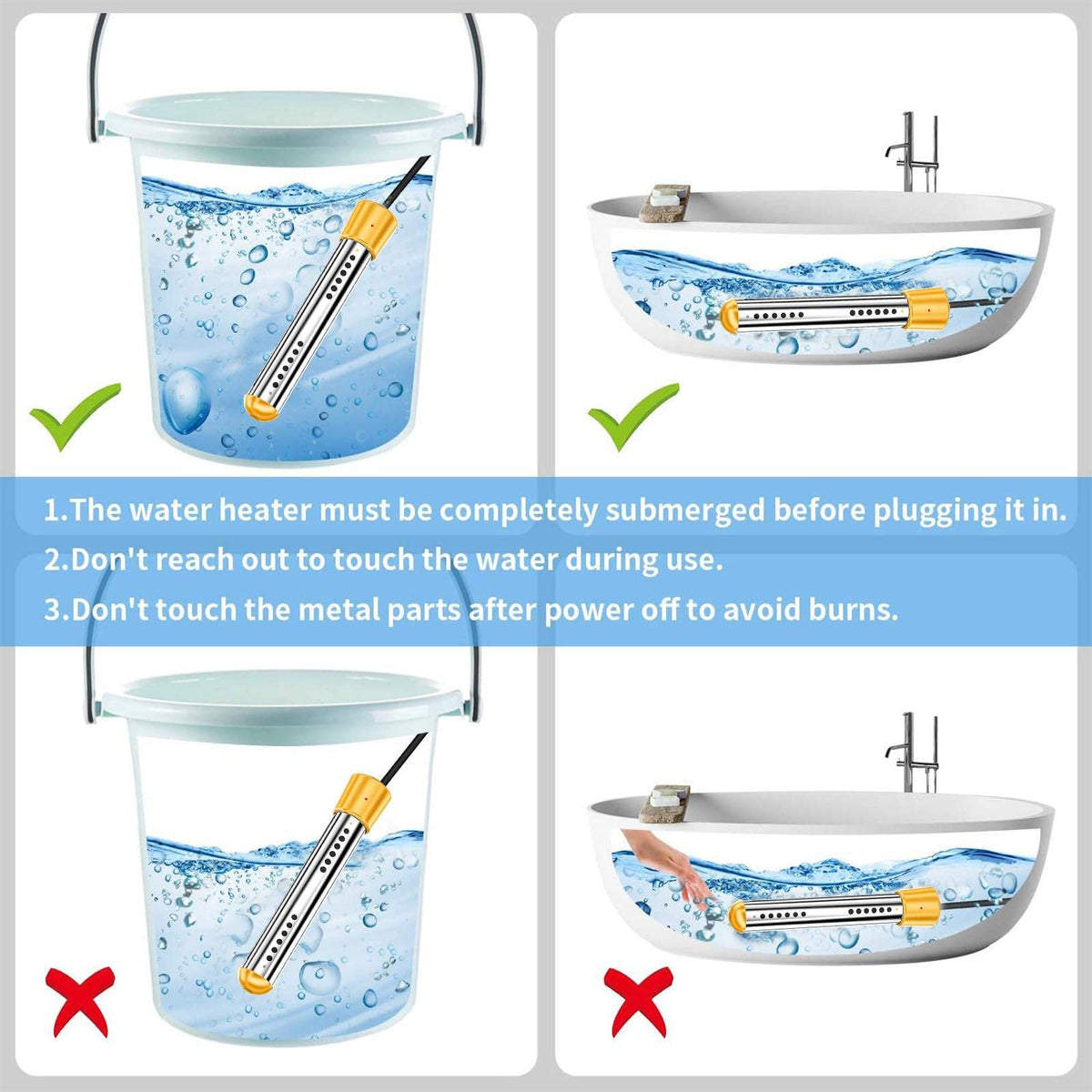 AquaBlitz 1500W Portable Immersion Heater - Efficient Water Heating Solution