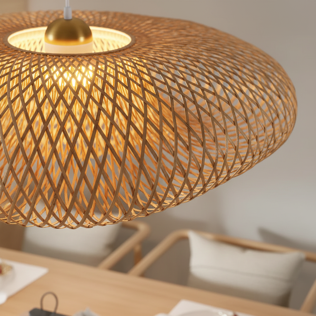 Rattan Hanging Light Fixture - Handcrafted Woven Design