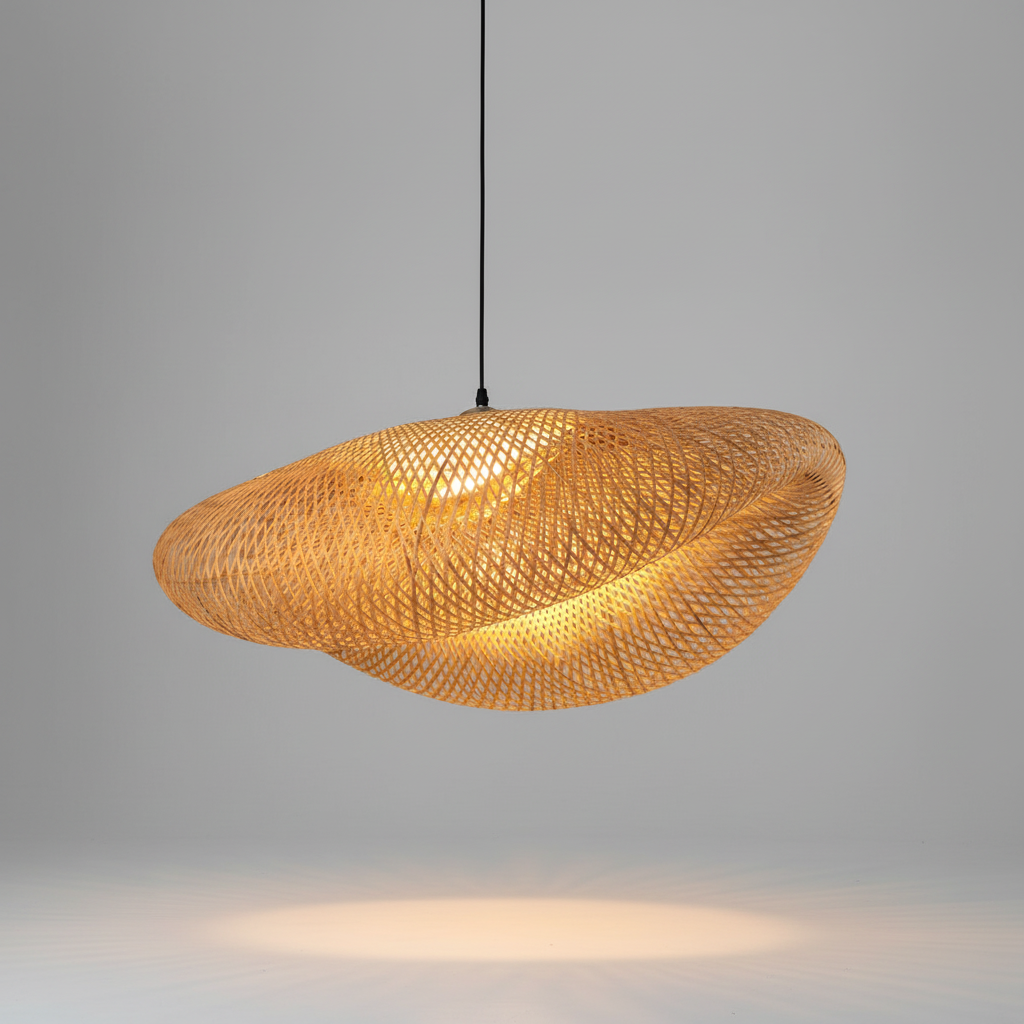 Rattan Hanging Light Fixture - Handcrafted Woven Design