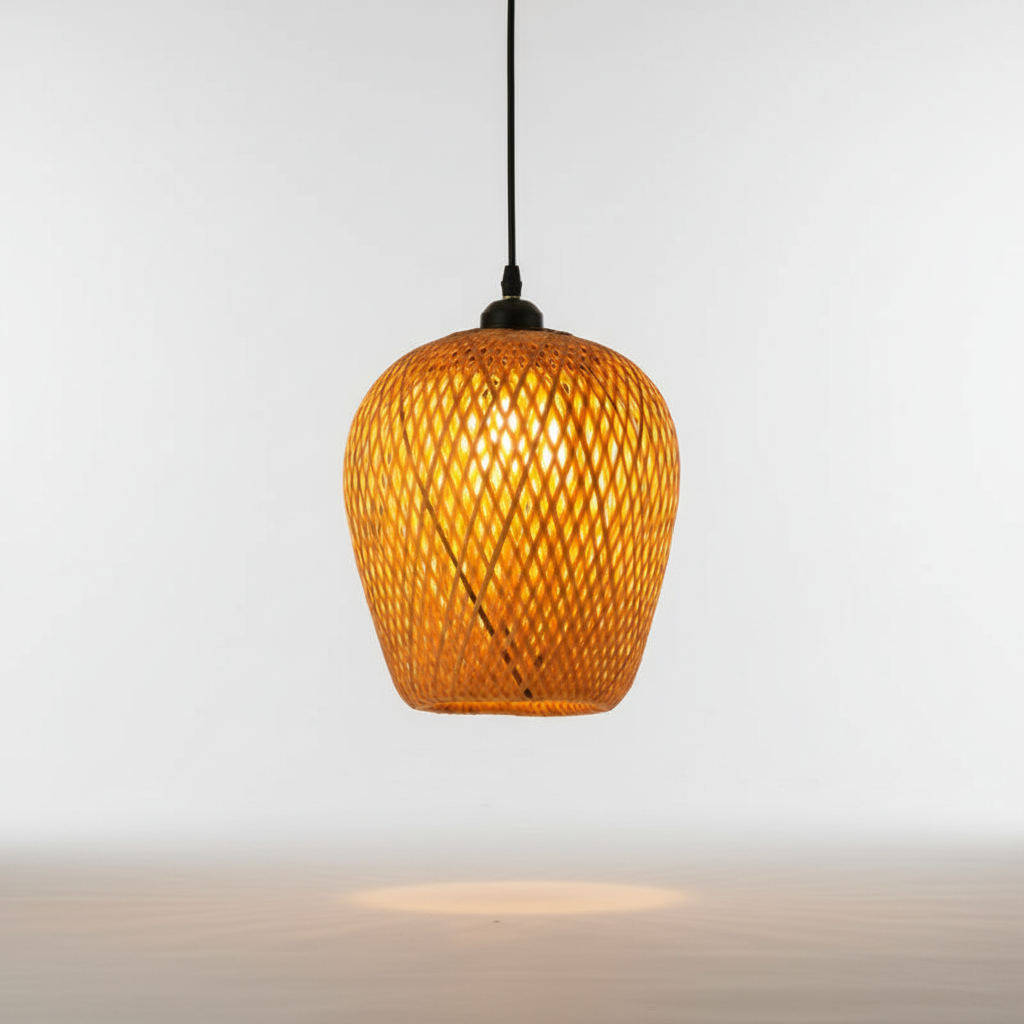 Rattan Hanging Light Fixture - Handcrafted Woven Design
