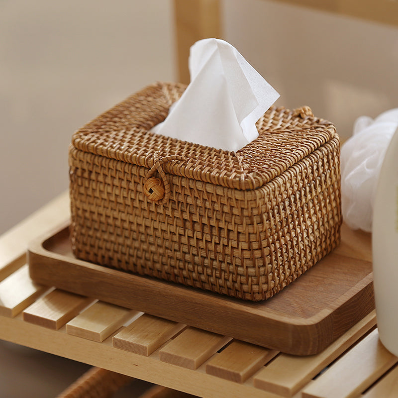 Elegant Hand-Woven Rattan Tissue Box Holder for Home
