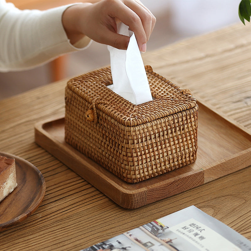 Elegant Hand-Woven Rattan Tissue Box Holder for Home