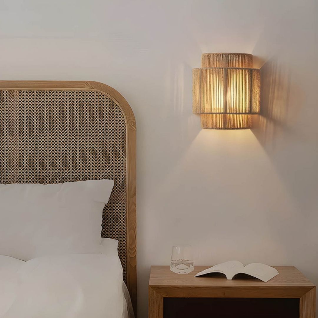 Elegant Wicker Wall Light Fixture with E27 Socket