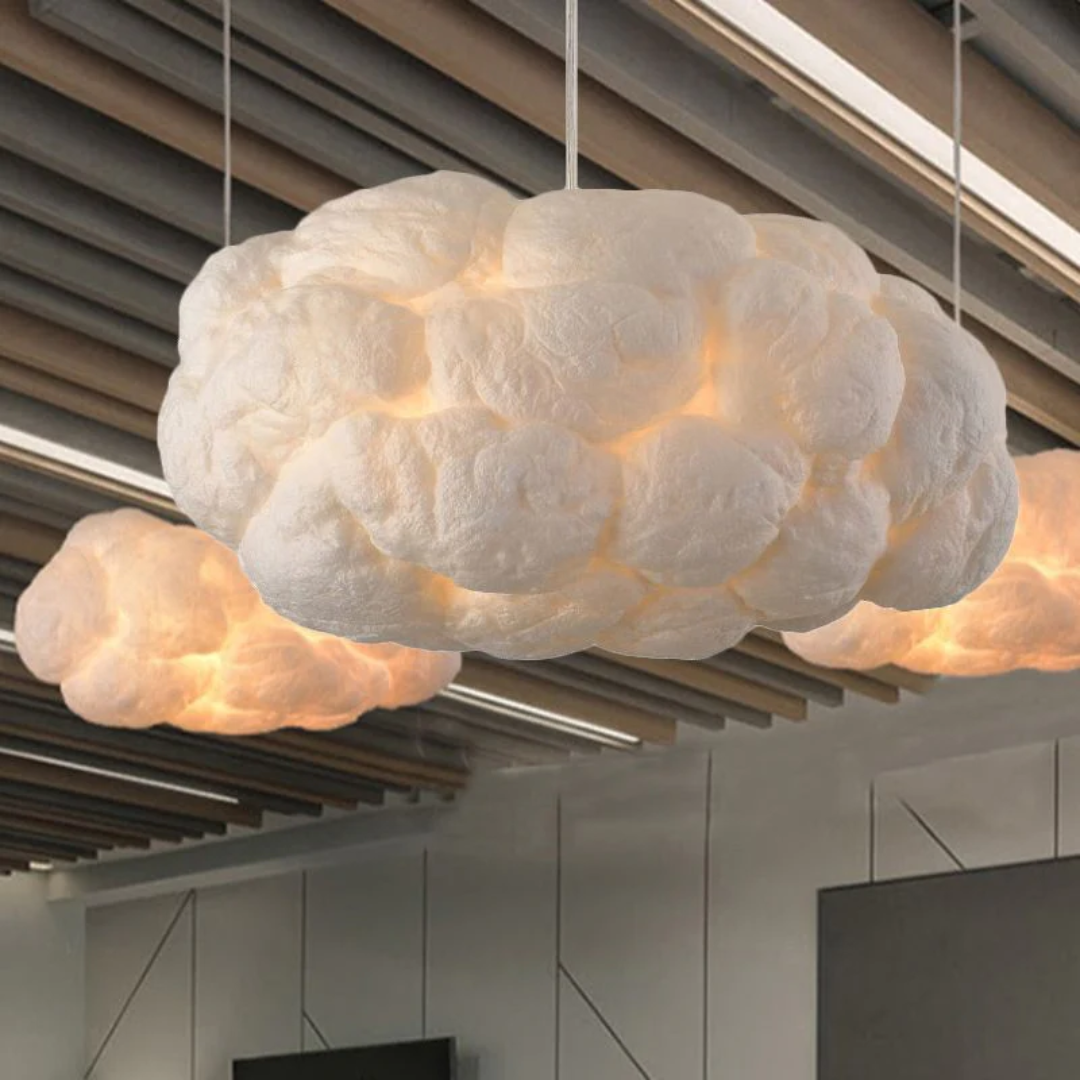 Cloud-Shaped Hanging Lamp in PVC and Cotton Material