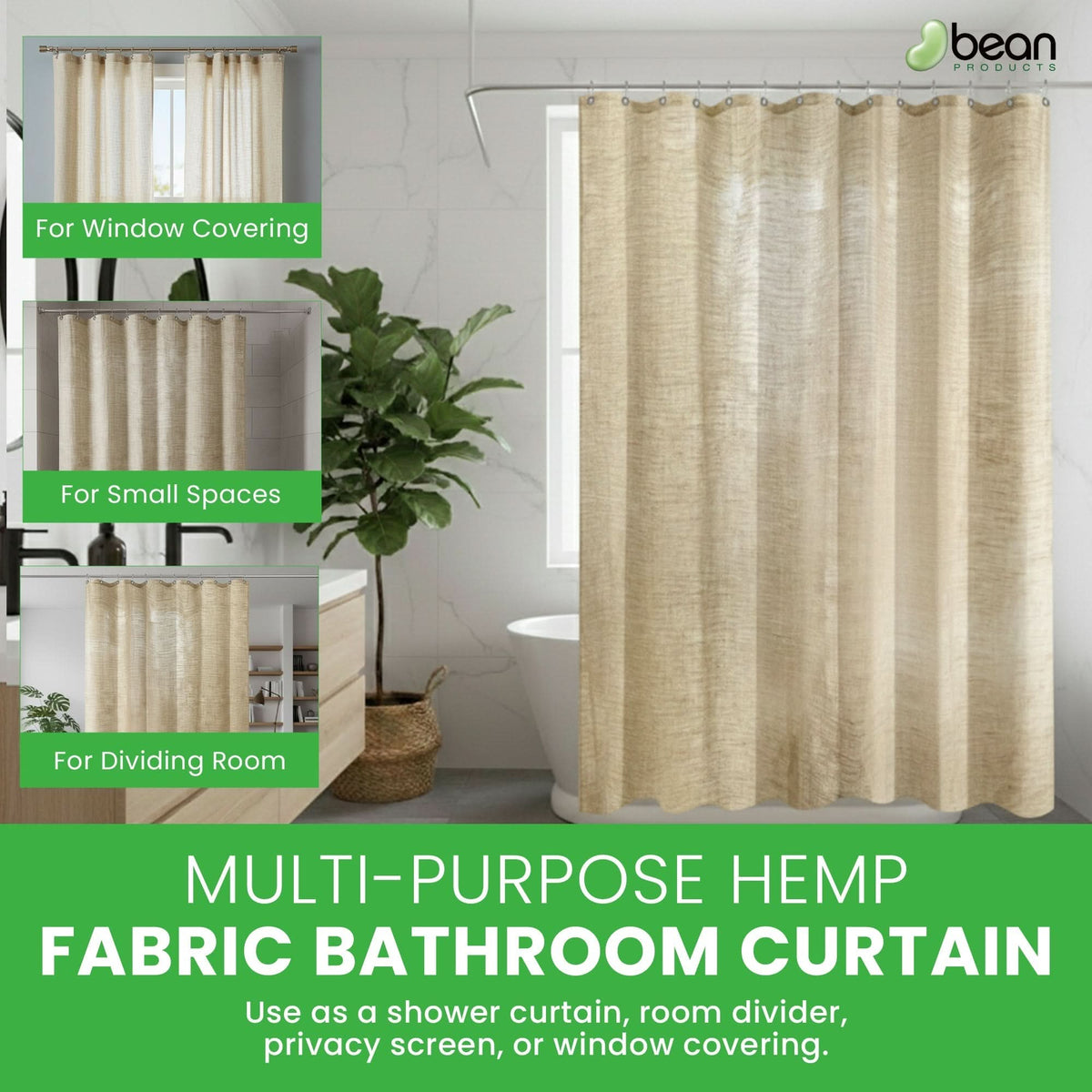Eco-Friendly Hemp Shower Curtain for Versatile Spaces
