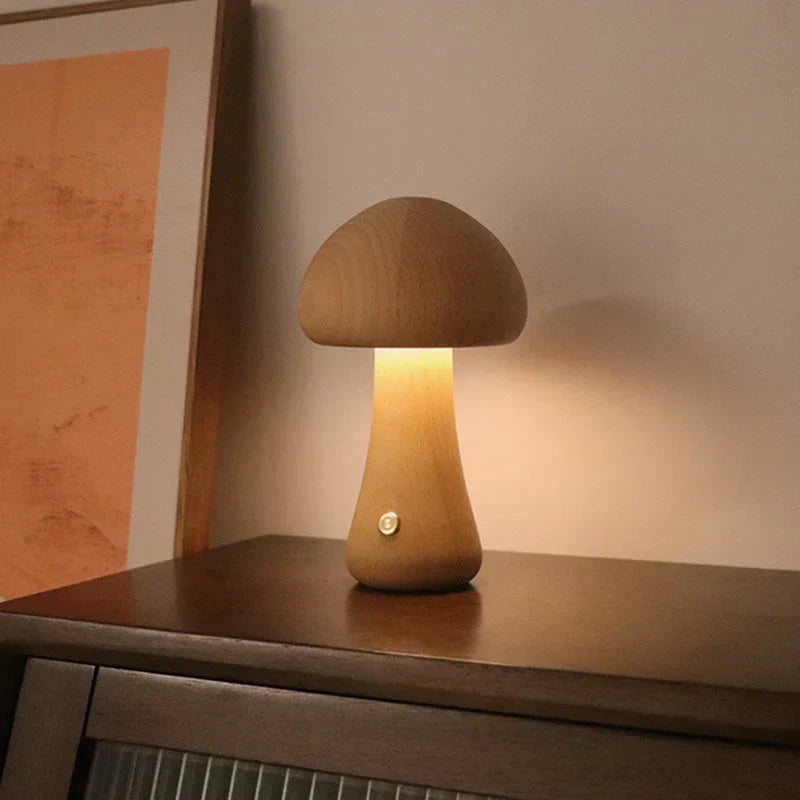 Glow-In-The-Dark Wooden Mushroom Lamp