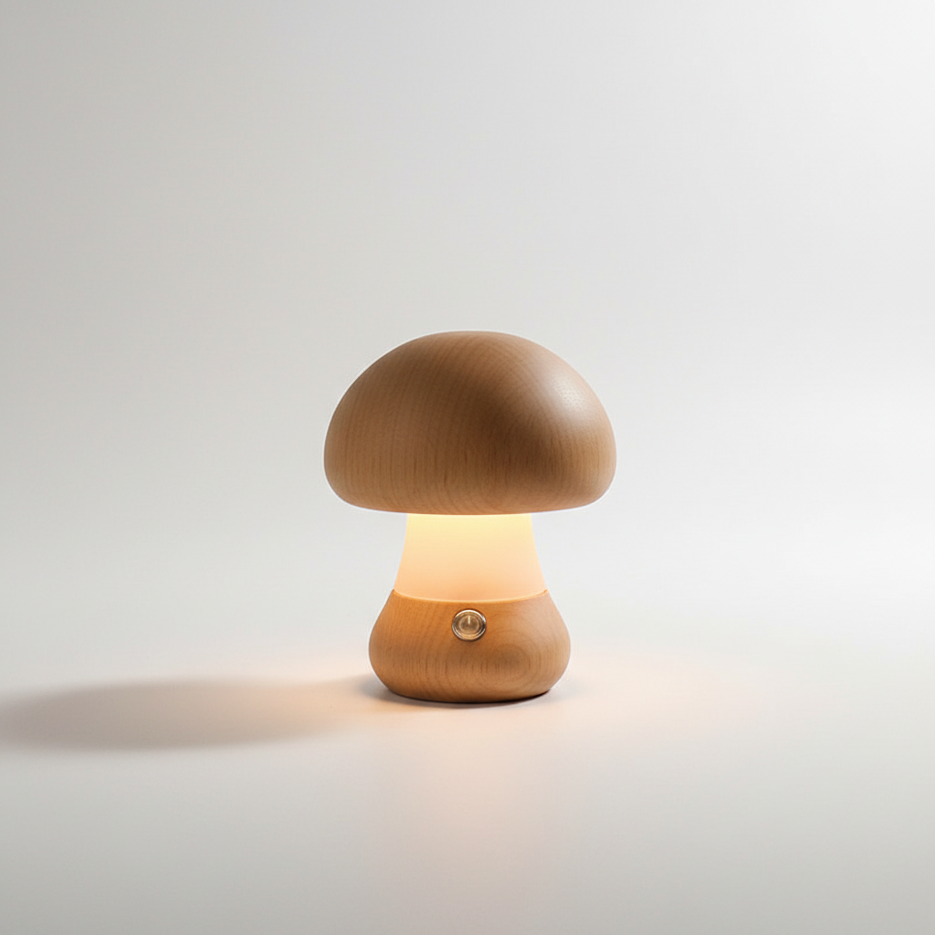 Glow-In-The-Dark Wooden Mushroom Lamp
