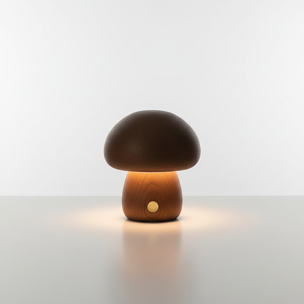 Glow-In-The-Dark Wooden Mushroom Lamp
