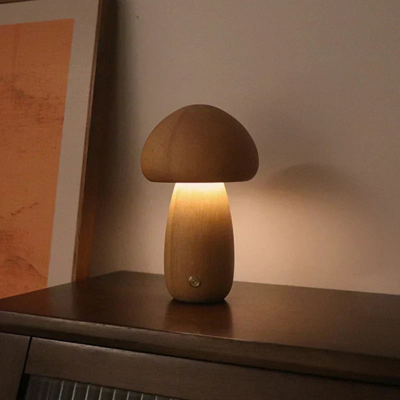 Glow-In-The-Dark Wooden Mushroom Lamp