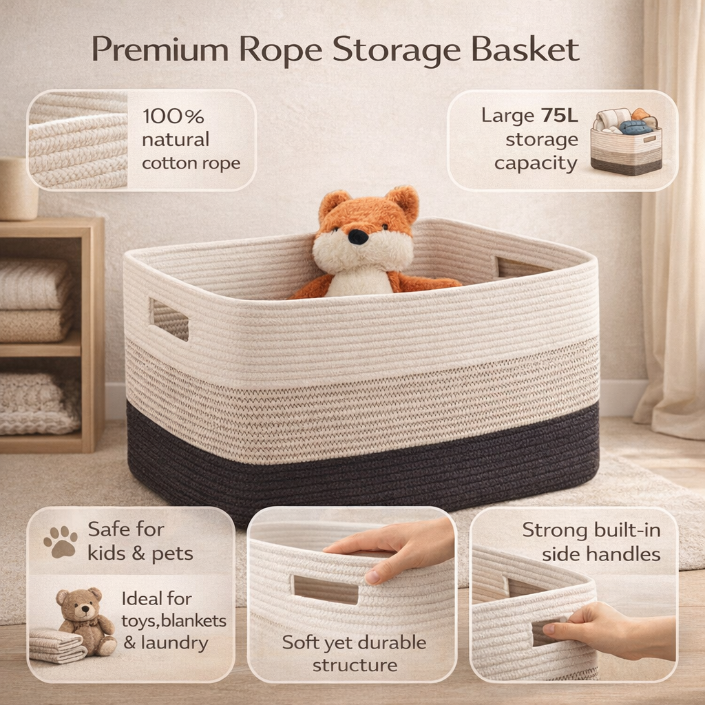Spacious Woven Storage Basket with Sturdy Handles for Easy Organization