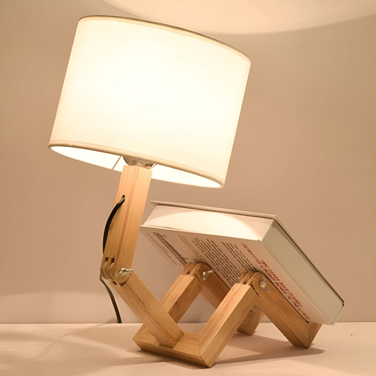 Solid Wood Flexible Desk Lamp with Robot Design