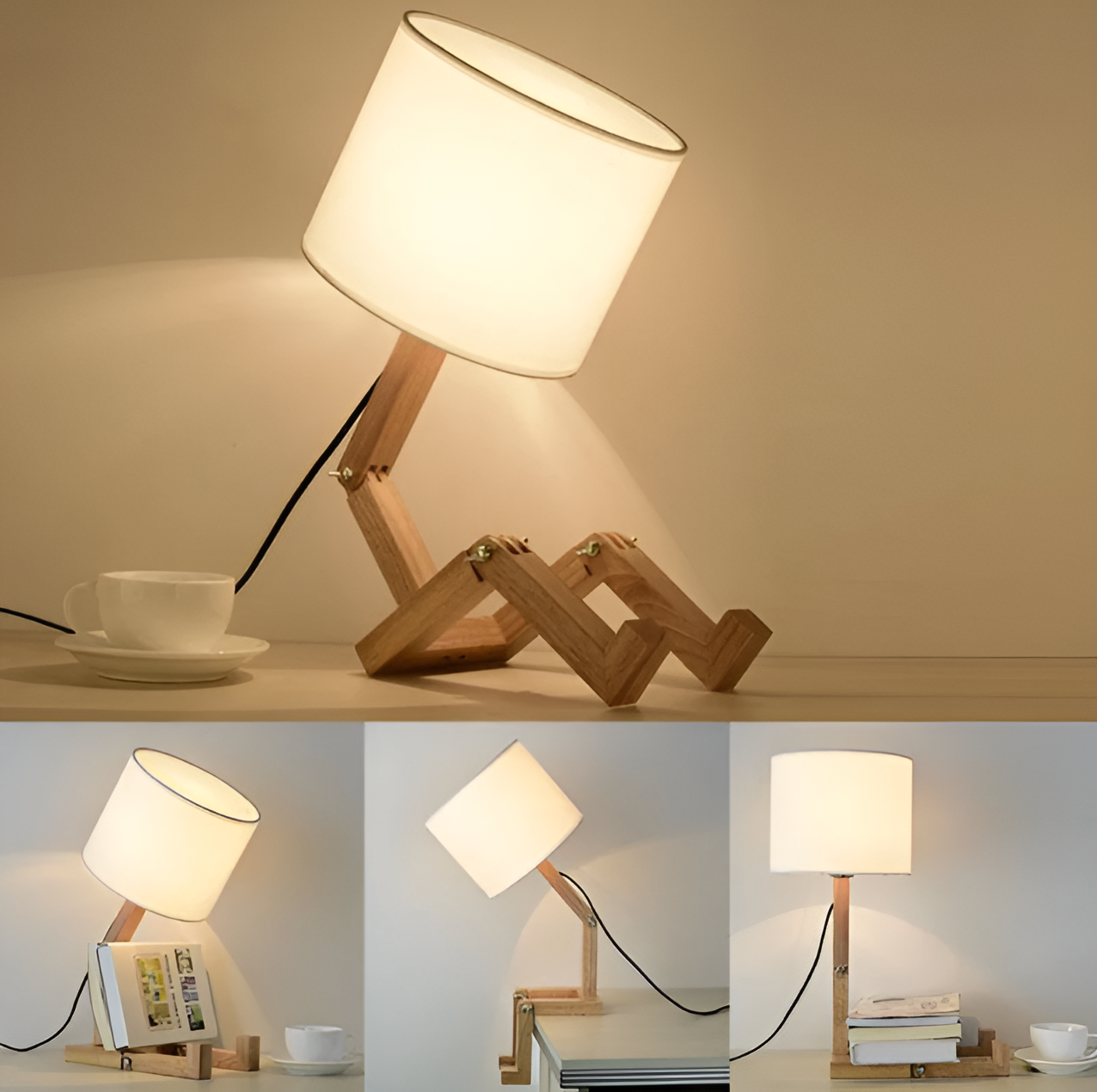 Solid Wood Flexible Desk Lamp with Robot Design