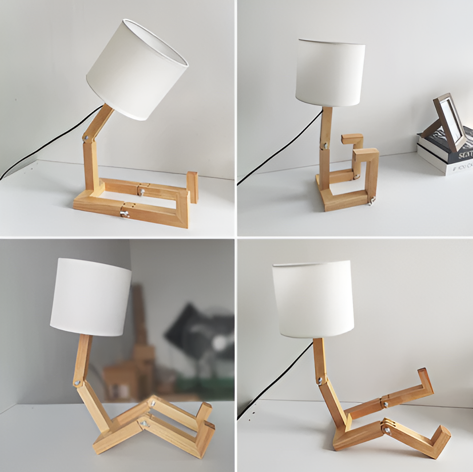 Solid Wood Flexible Desk Lamp with Robot Design