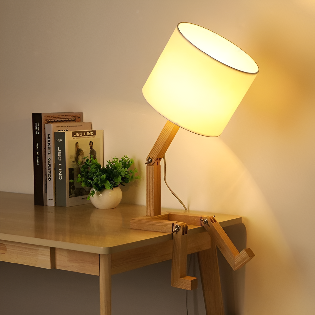 Solid Wood Flexible Desk Lamp with Robot Design