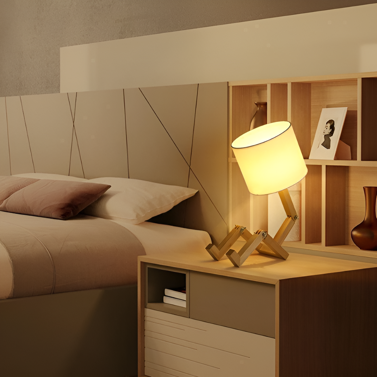Solid Wood Flexible Desk Lamp with Robot Design