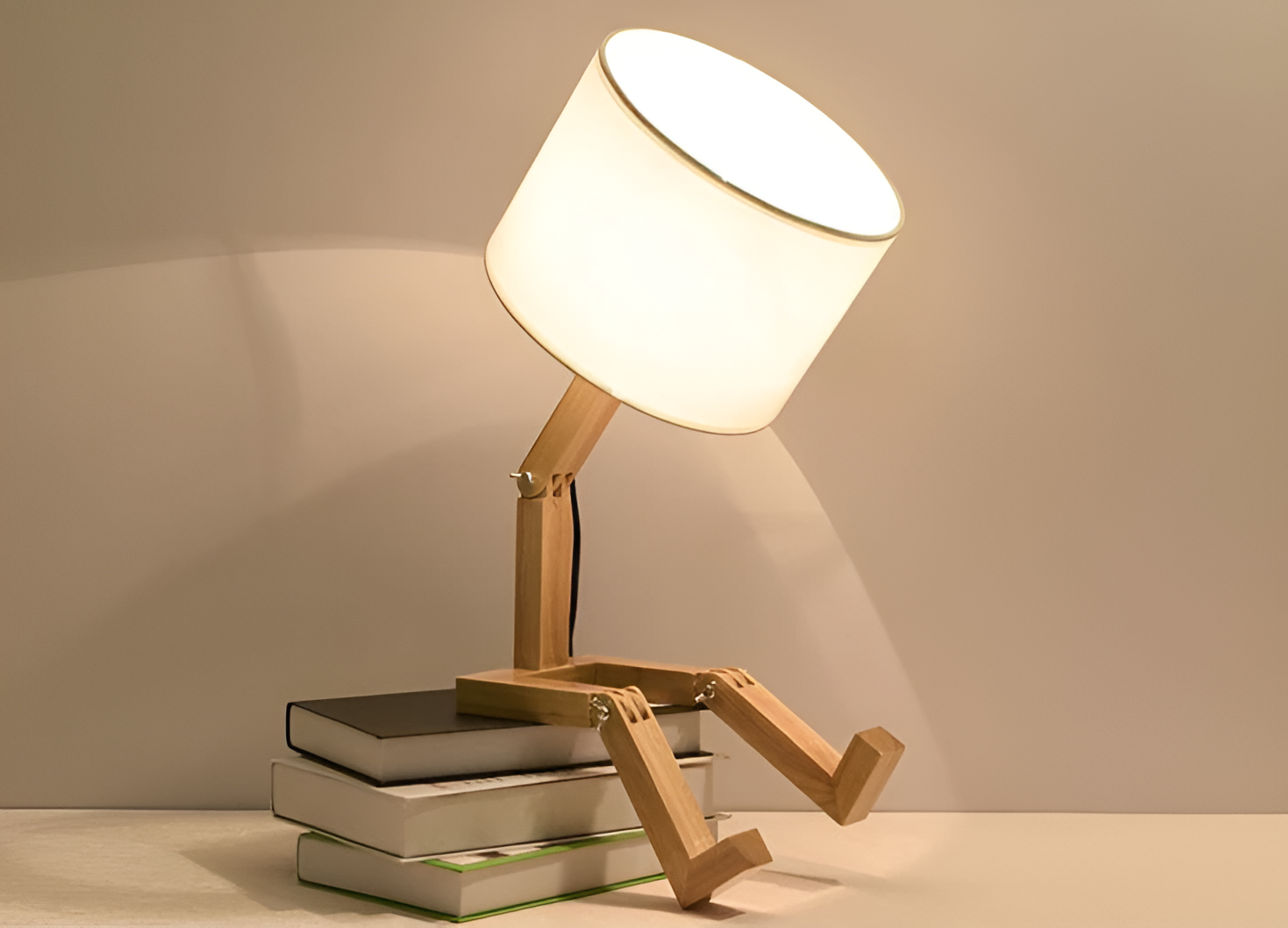 Solid Wood Flexible Desk Lamp with Robot Design