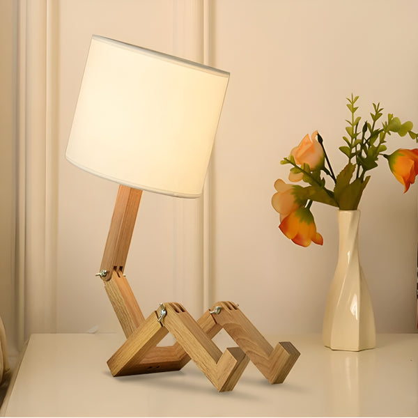 Solid Wood Flexible Desk Lamp with Robot Design