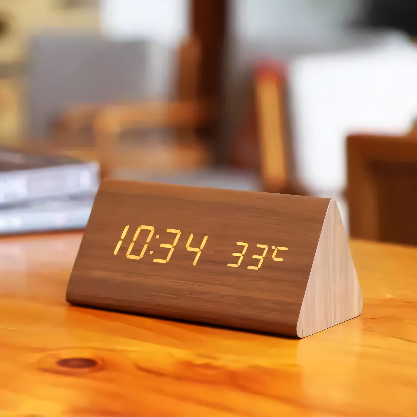 Chic Wooden LED Alarm Clock - Stylish Smart Bedside Companion