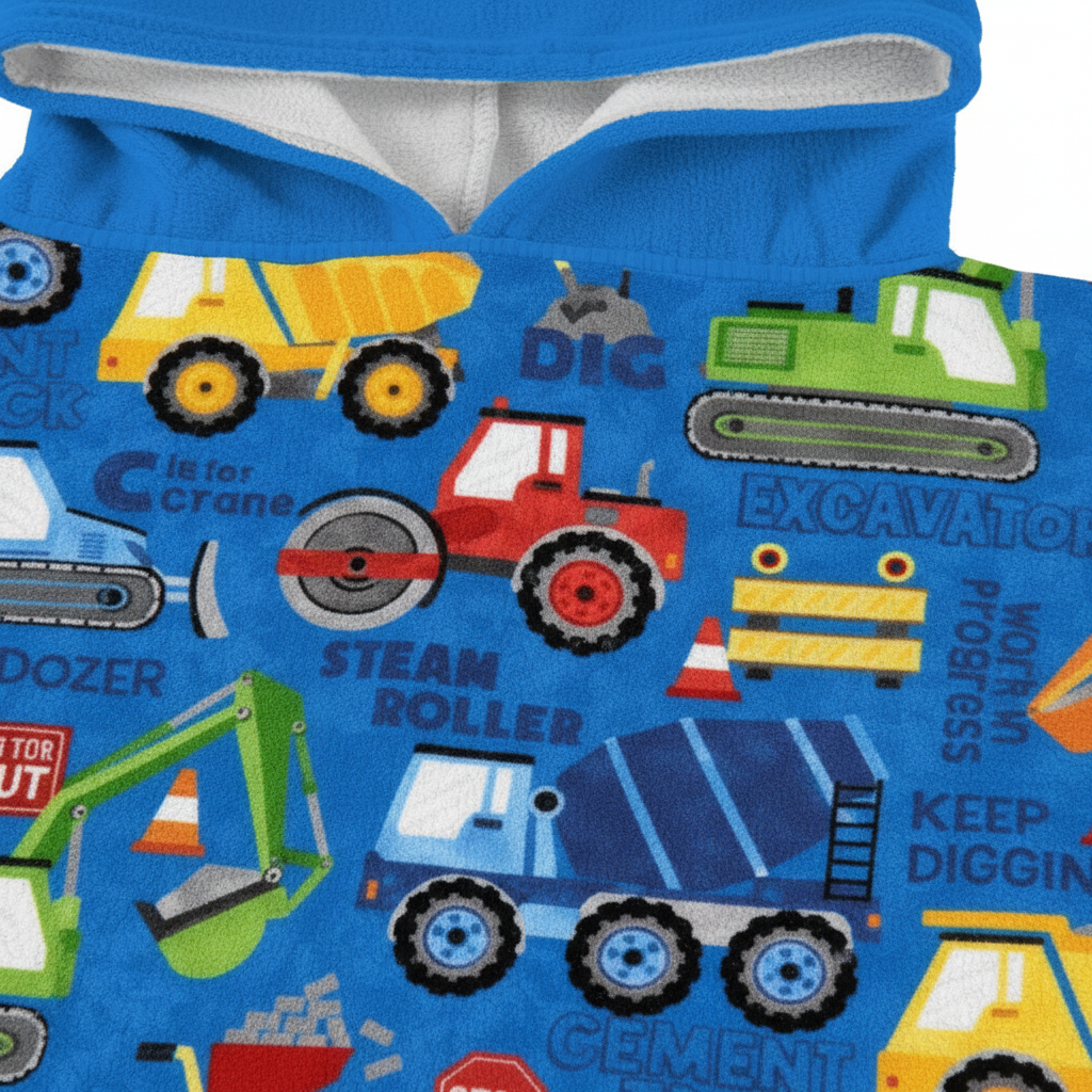 Construction-Themed Hooded Kinderponcho for Kids