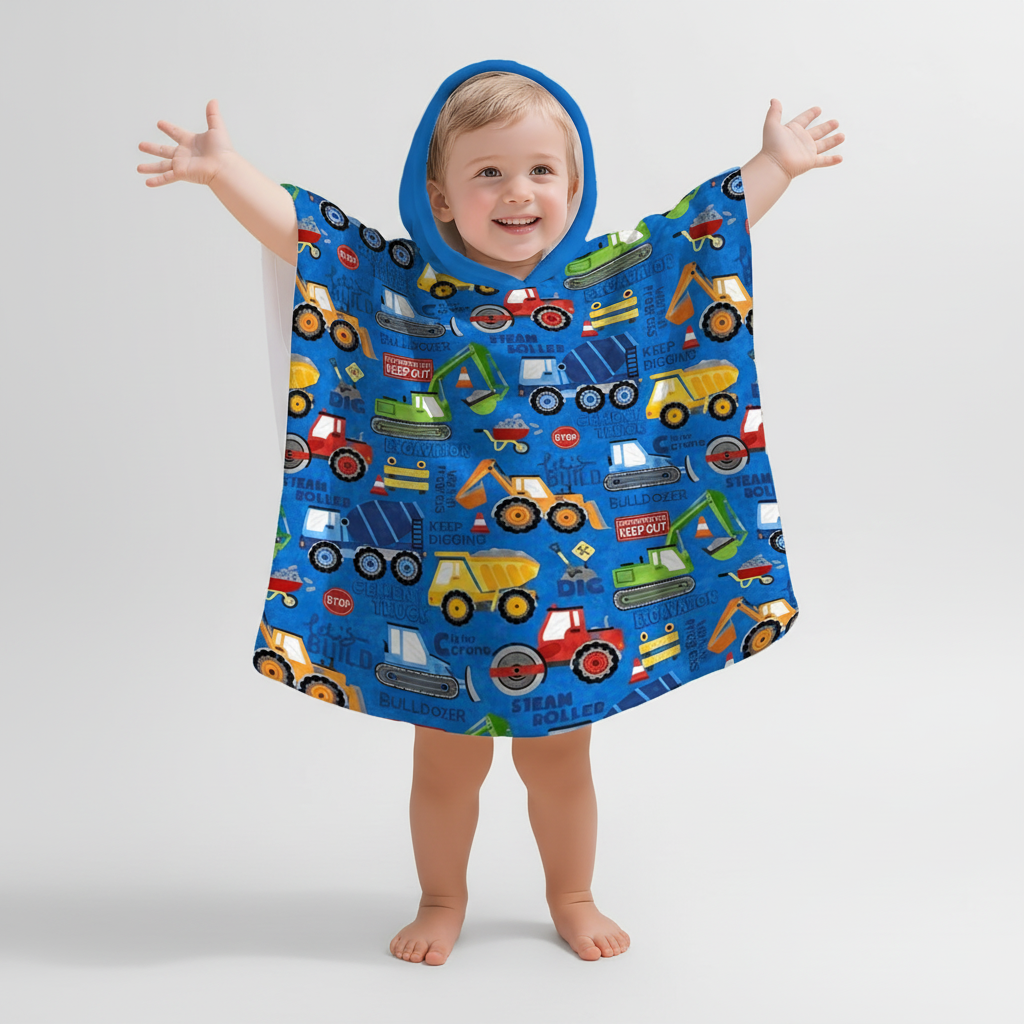 Construction-Themed Hooded Kinderponcho for Kids