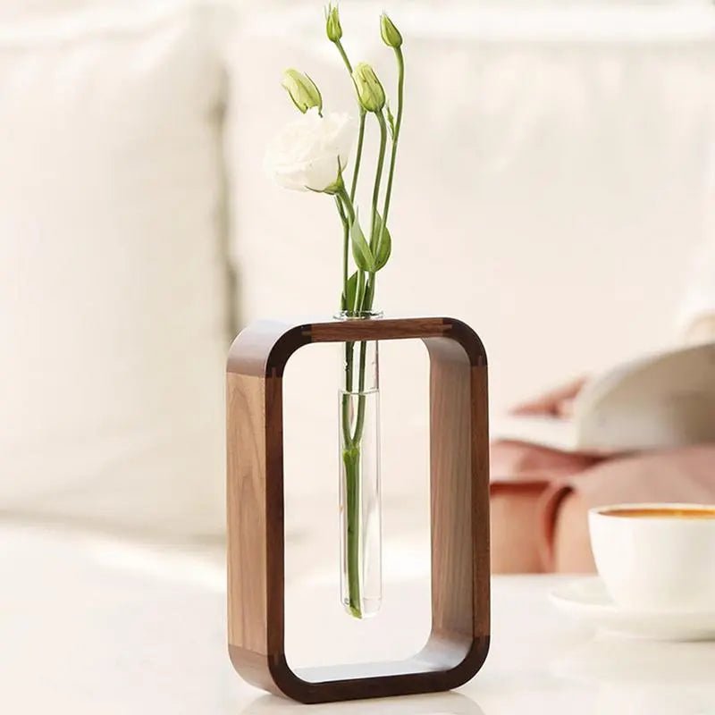 Elegant Hydroponic Display Vase with Wooden Stand