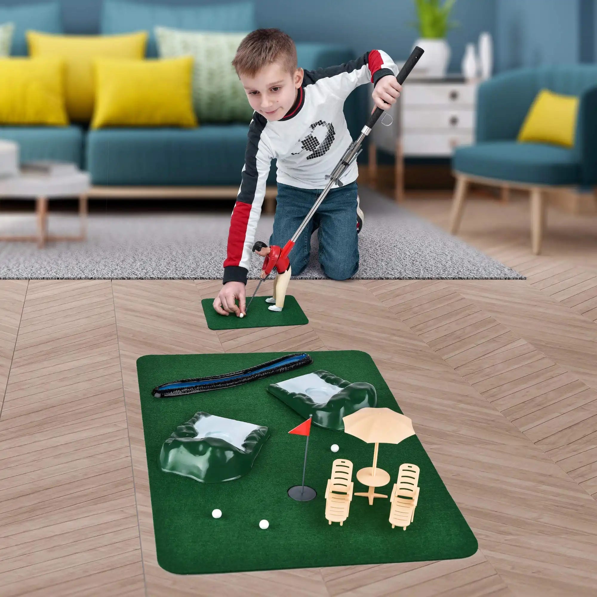 Home Golf Training Kit | 5-Piece Club Set with Mat & Balls