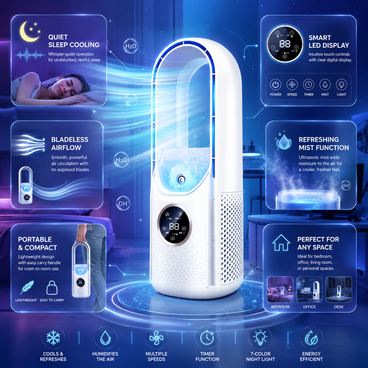 Compact Bladeless Air Cooler | Whisper-Quiet Comfort Anywhere
