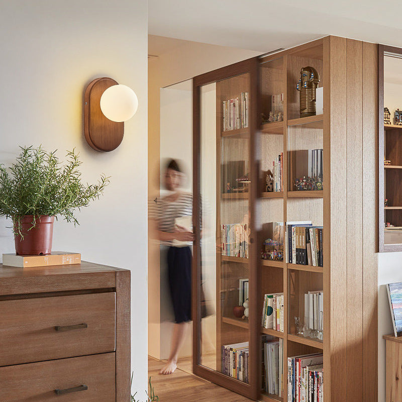 Elegant Wooden & Glass Wall Light for Indoors