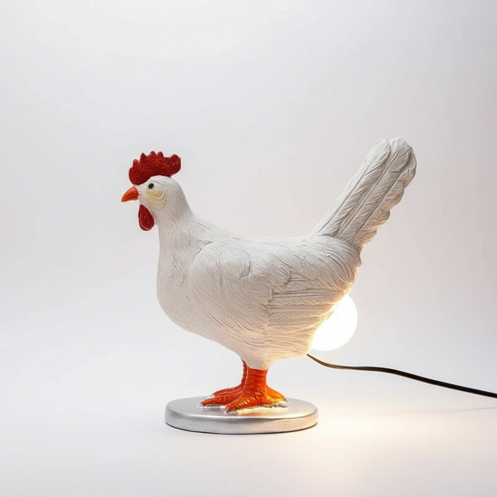 Chicken Figurine Lamp in Ceramic - Cluck Light
