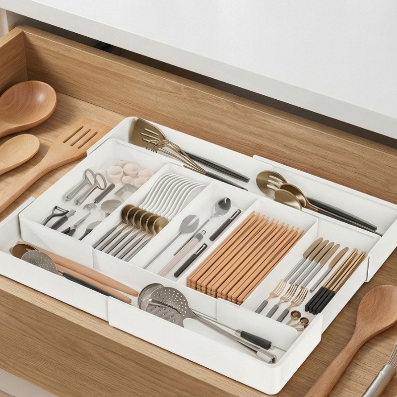 Versatile Kitchen Drawer Organizer with Adjustable Compartments