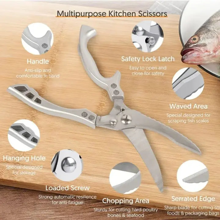Multi-Purpose Culinary Scissors | Durable Stainless Steel Design