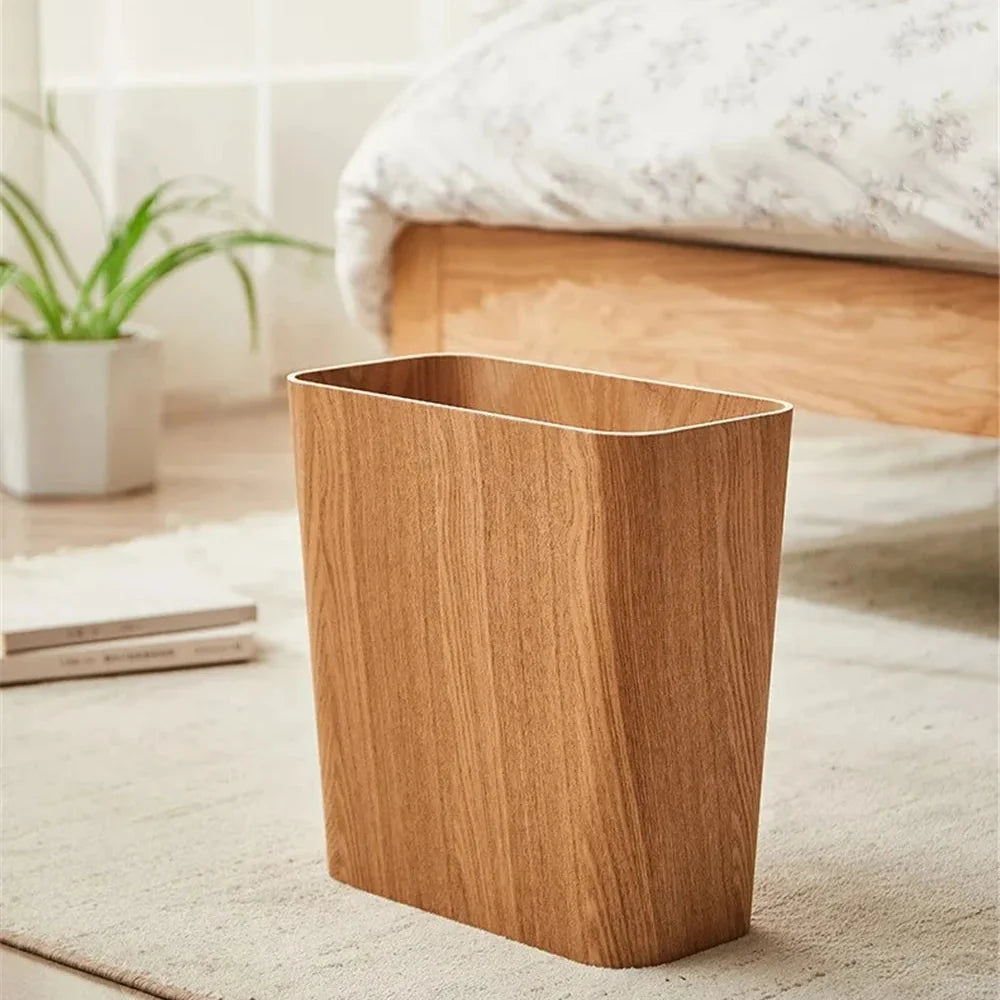 Stylish Wood-Finish Trash Bin with Rotating Lid Option