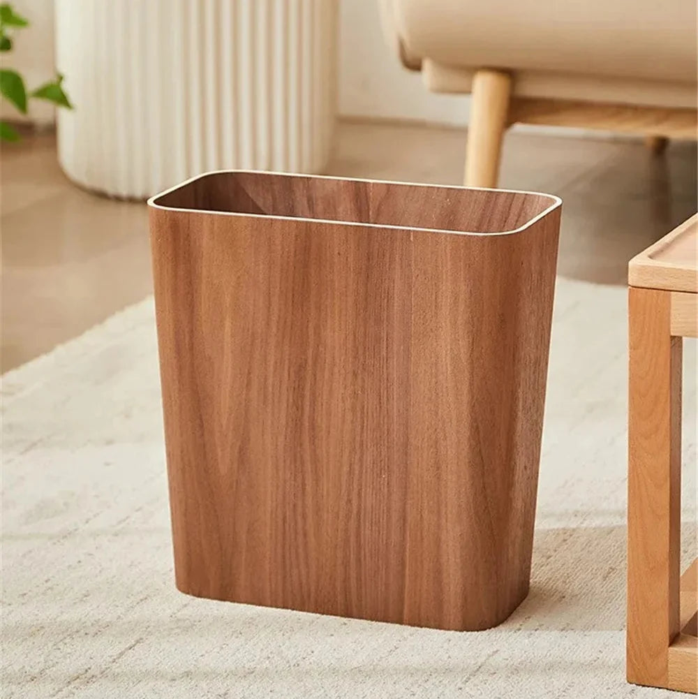 Stylish Wood-Finish Trash Bin with Rotating Lid Option