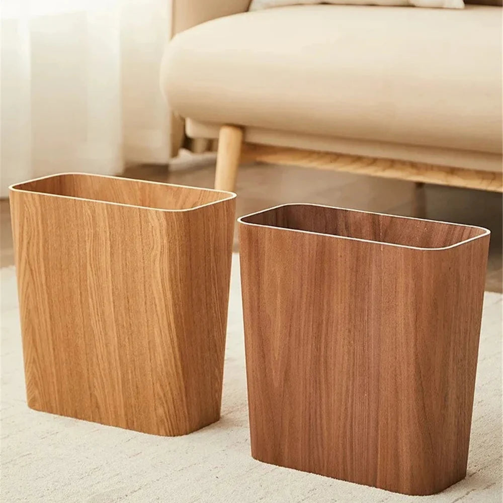 Stylish Wood-Finish Trash Bin with Rotating Lid Option