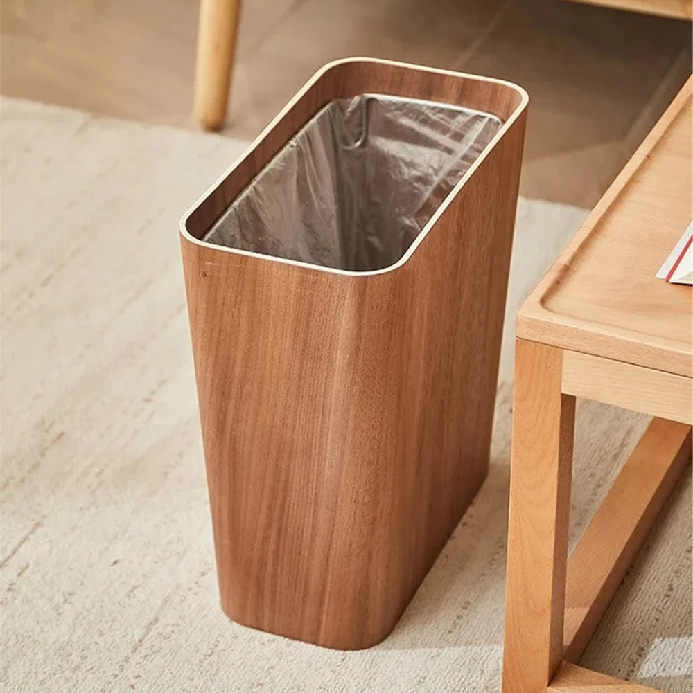 Stylish Wood-Finish Trash Bin with Rotating Lid Option