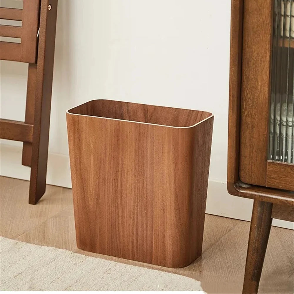 Stylish Wood-Finish Trash Bin with Rotating Lid Option